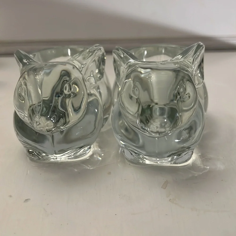Indiana Glass Heavy Bunny Rabbit Crystal Votive Candleholders